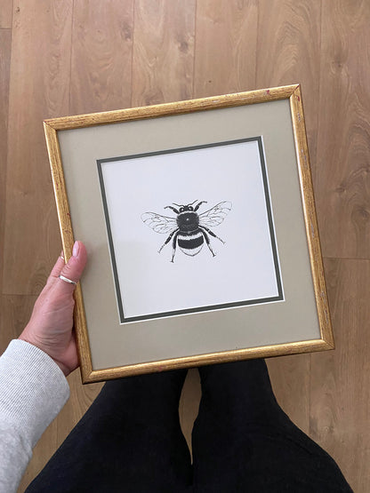 Signed Bee Print in Gold Vintage Frame